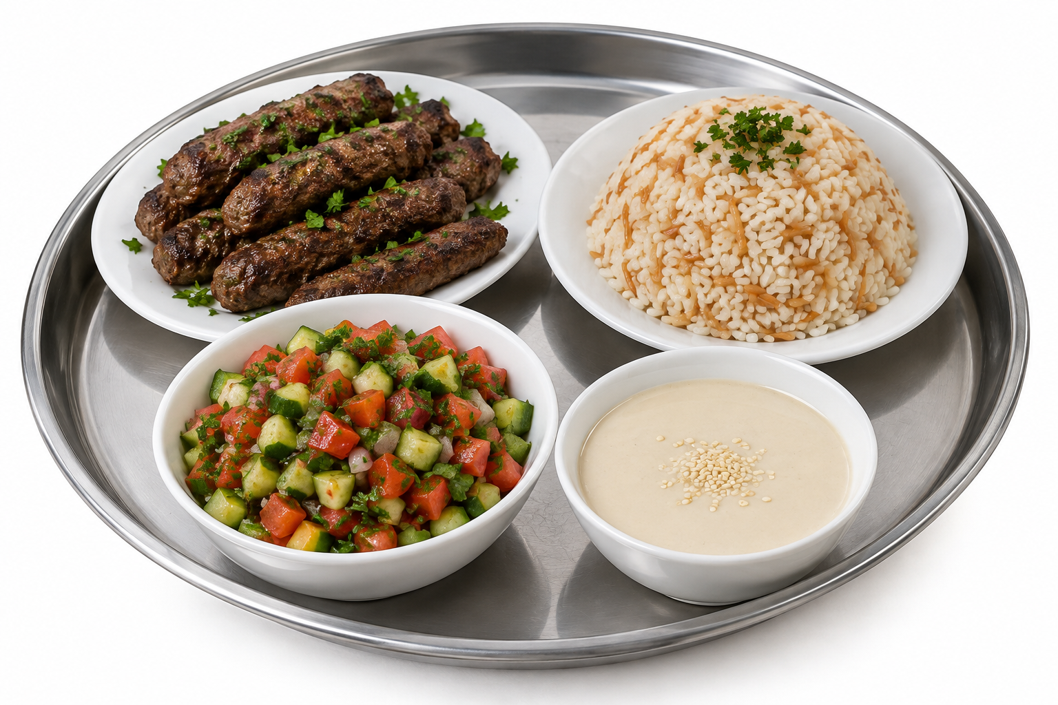 ربع كيلو كفته+ارز+سلطه+طحينه